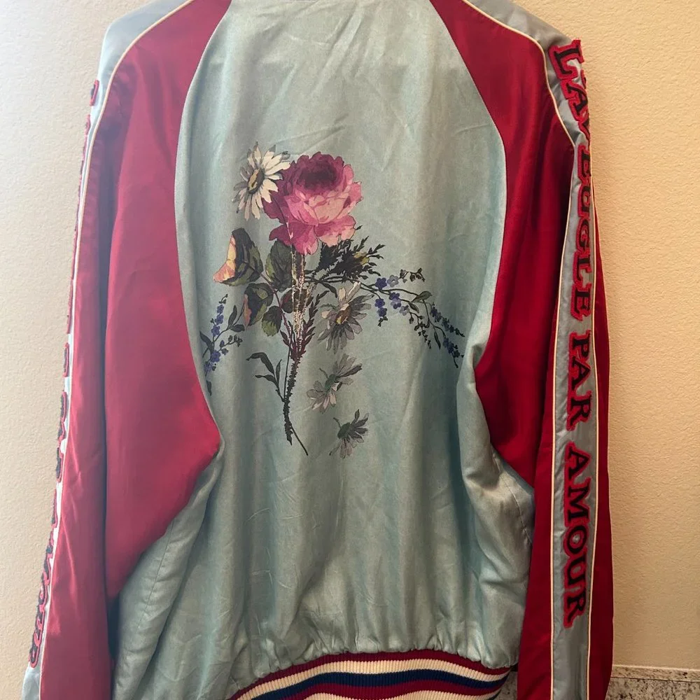 Gucci Men's $3,950 Blue L'Aveugle Par Amour Duchesse Bomber Jacket